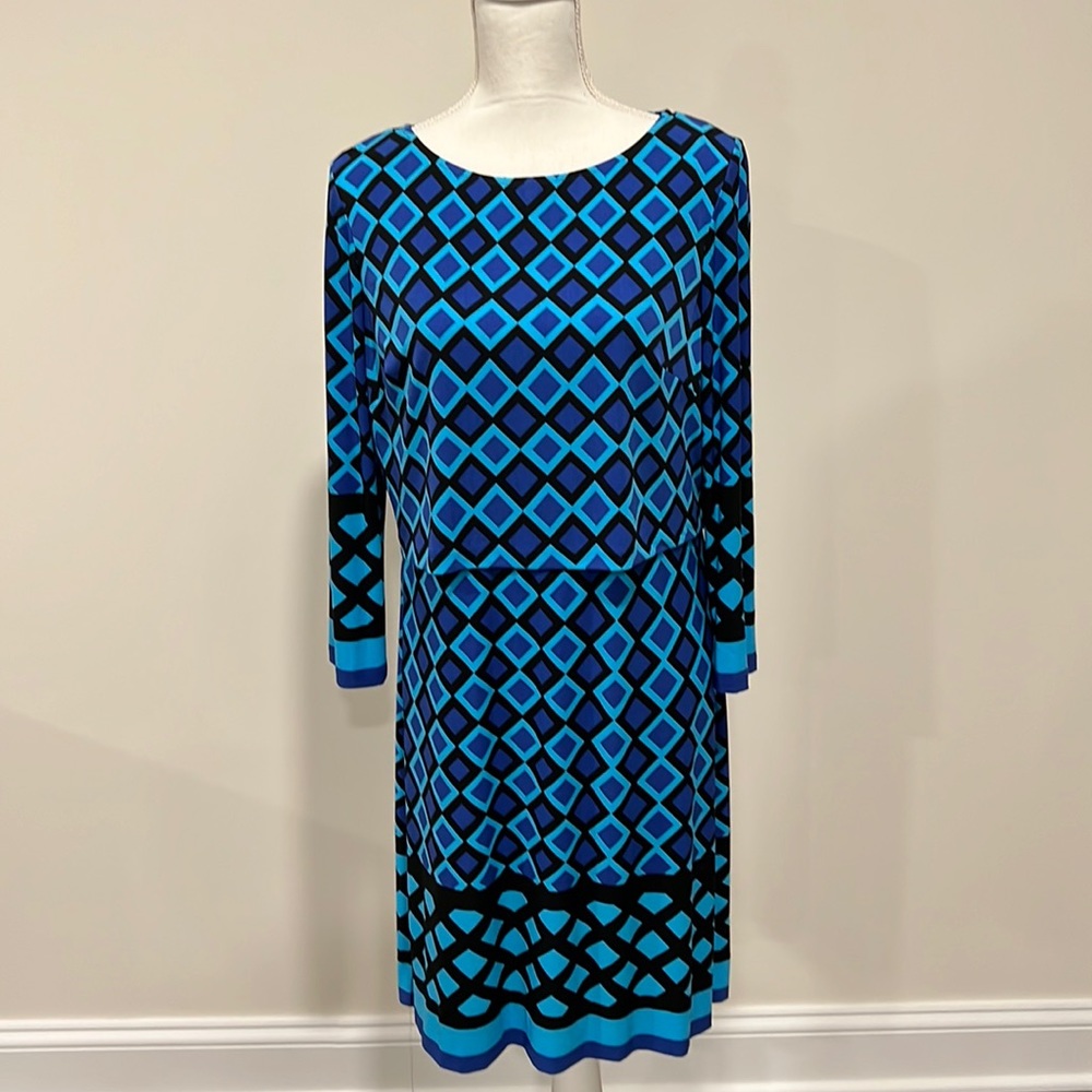 Donna Morgan Geometric Print Long Sleeve Dress Size 10
